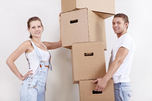 Boxes and household items organised for a move in South Kensington